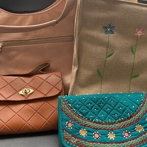 Pink and Tan Women's Handbag Set